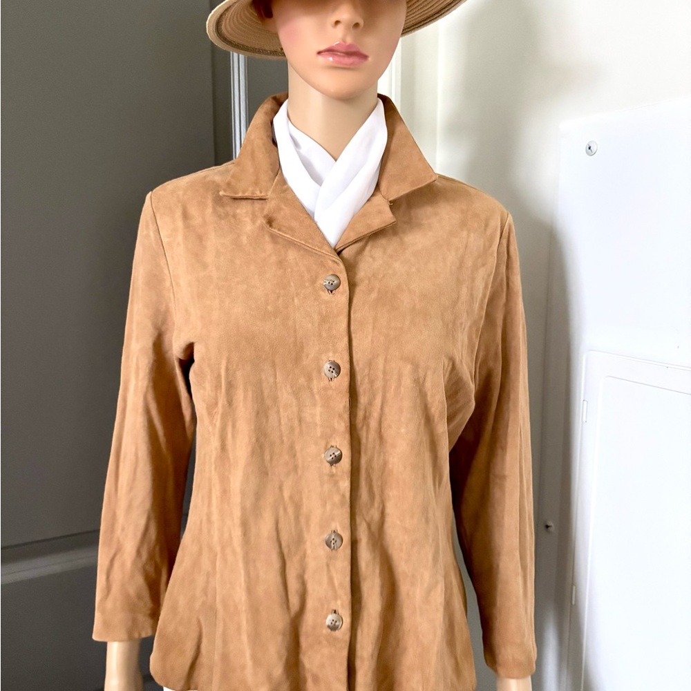 Suede vintage Vakko Sport brown Tan Women's Blazer shirt genuine leather used